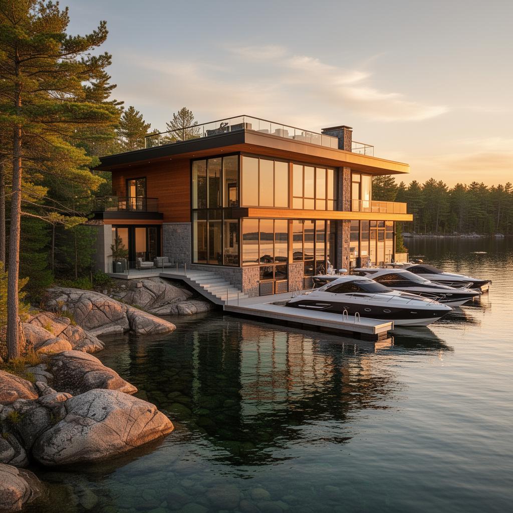 Beautiful boathouse on Lake Joe in Muskoka