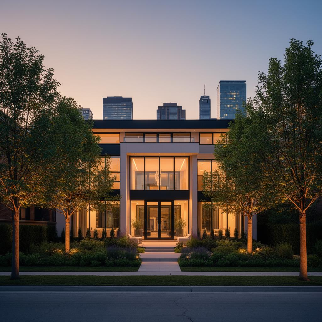 Modern luxury residential house in Toronto at dusk